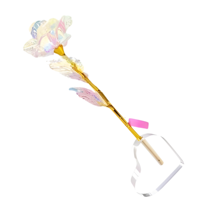 Rosas de San Valentín, rosas eternas de cristal con base en forma de corazón.