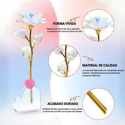Rosas de San Valentín, rosas eternas de cristal con base en forma de corazón.