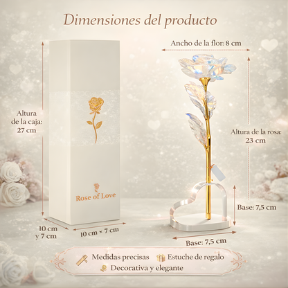 Rosas de San Valentín, rosas eternas de cristal con base en forma de corazón.